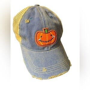 Headmost Distressed Denim Jack-o-Lantern Halloween SnapBack baseball cap